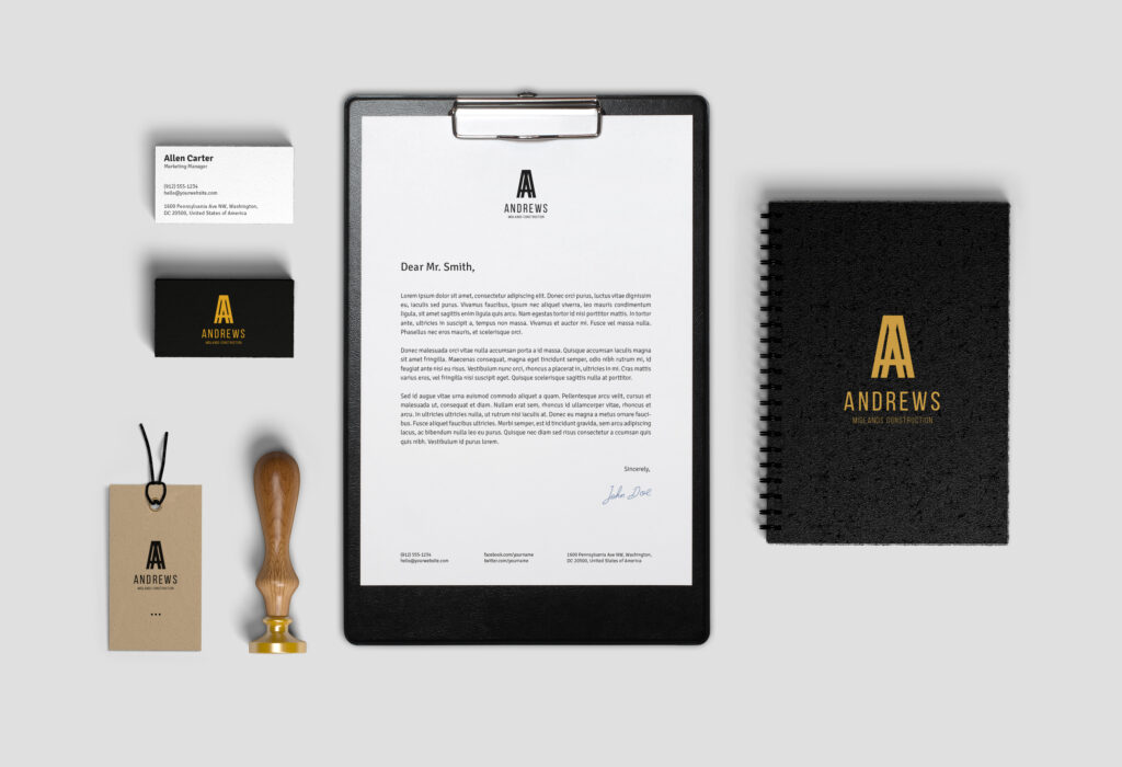 Andrews construction branding graphic design